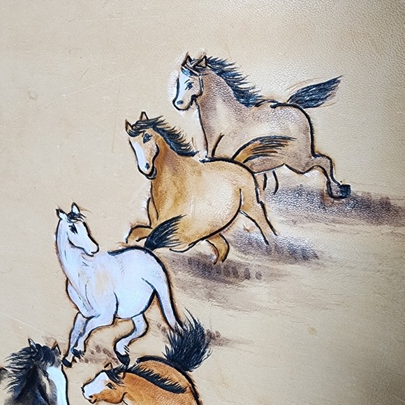 Galloping Wild Horses Leather Wall Art Hanging Suede Decor Western Scroll Horse - Picture 3 of 13